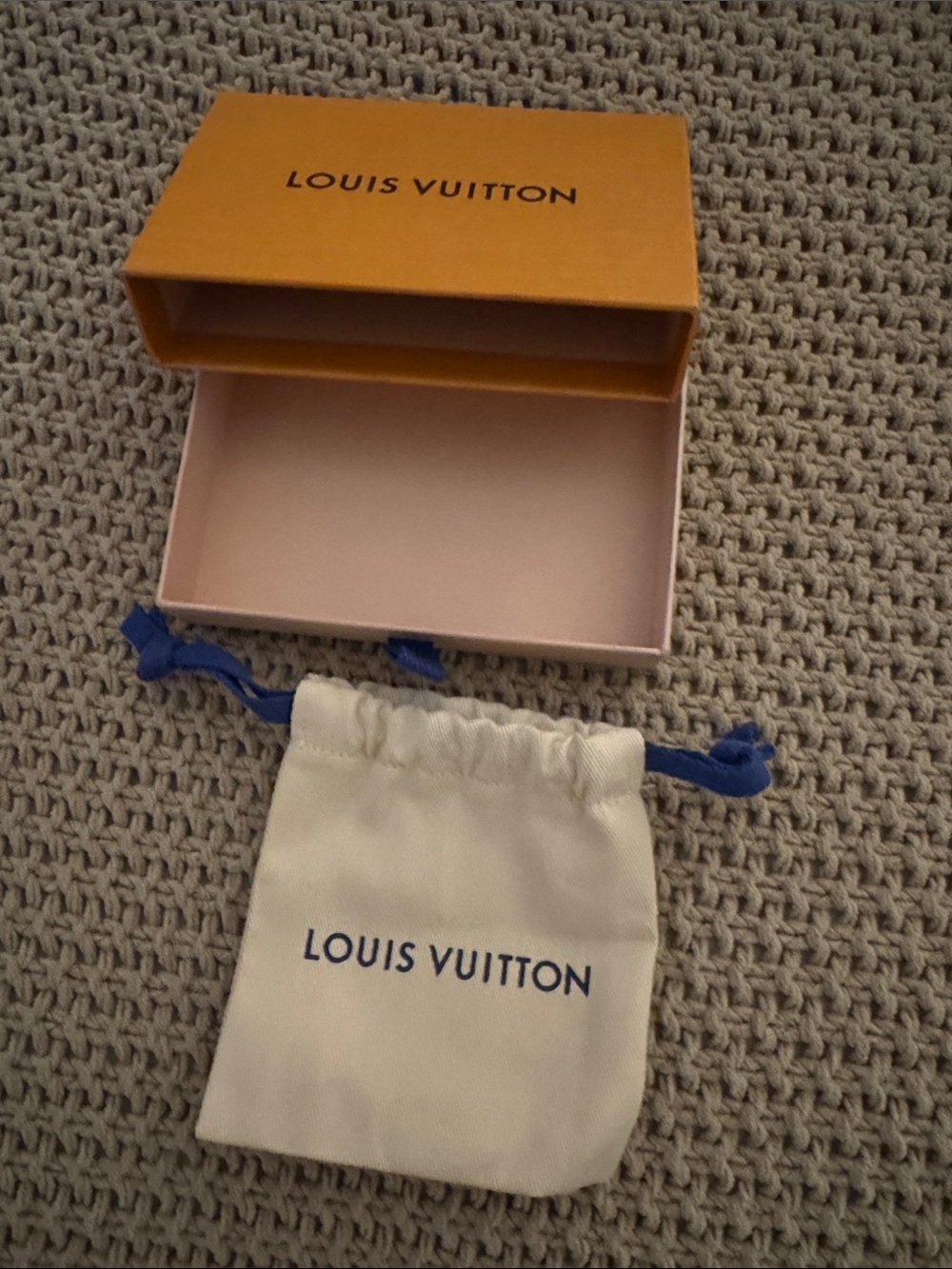 Louis Vuitton Beige Drawstring Pouch with Orange Box